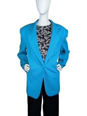 Vintage Braemar Wool Turquoise Power Blazer Statement Officecore Size 14 L/XL